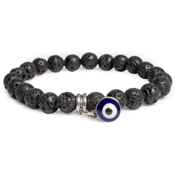 Evil Eye Black Natural Lava Stretch Bracelet - The Bracelet of Protection - Picture 1 of 3